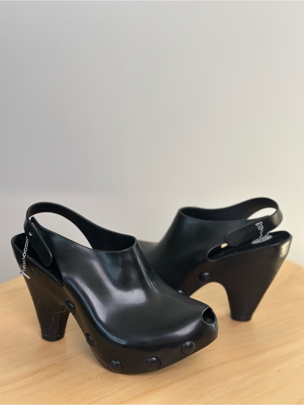 Black Peep-Toe Slingback Platform Clogs